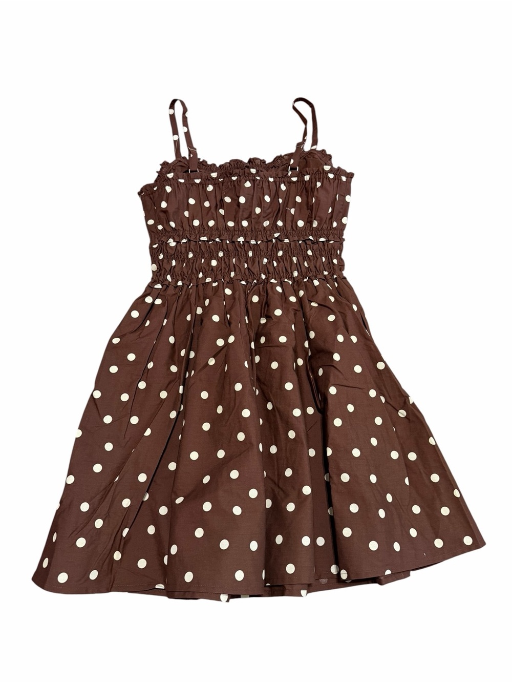 NWT Abercrombie & Fitch Brown Polka Dot Bra-Free Smocked Waist Mini Dress | M - Picture 6 of 8